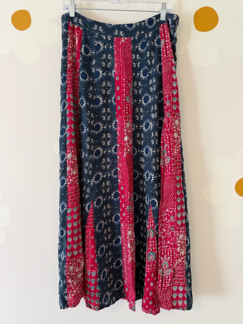 NWT Natural Life Navy and Red Hankerchief Patchwork Side Slit Boho Maxi Skirt - Picture 4 of 10